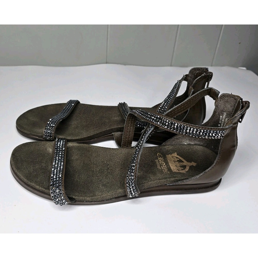 Crown Vintage Womens Gladiator Rhinestone Sandals 9M Sparkly Zipper